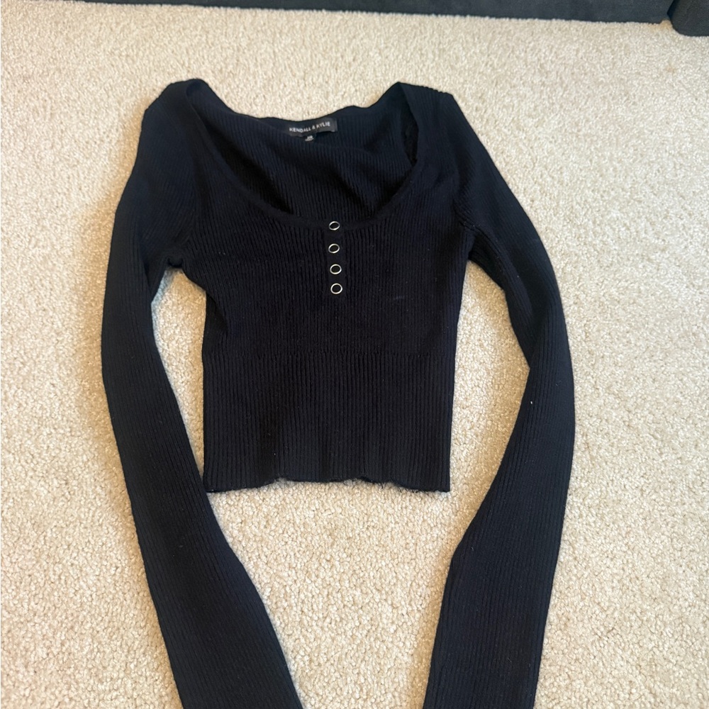 Kendall & Kylie Black Fitted Long Sleeve Blouse